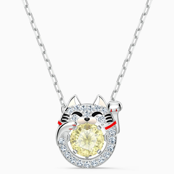 Swarovski Sparkling Dance Cat Necklace, Light Multi-colored, Rhodium Plated